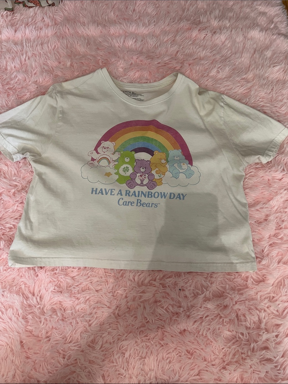 Care Bears White Tee with Rainbow and Pastel Bears